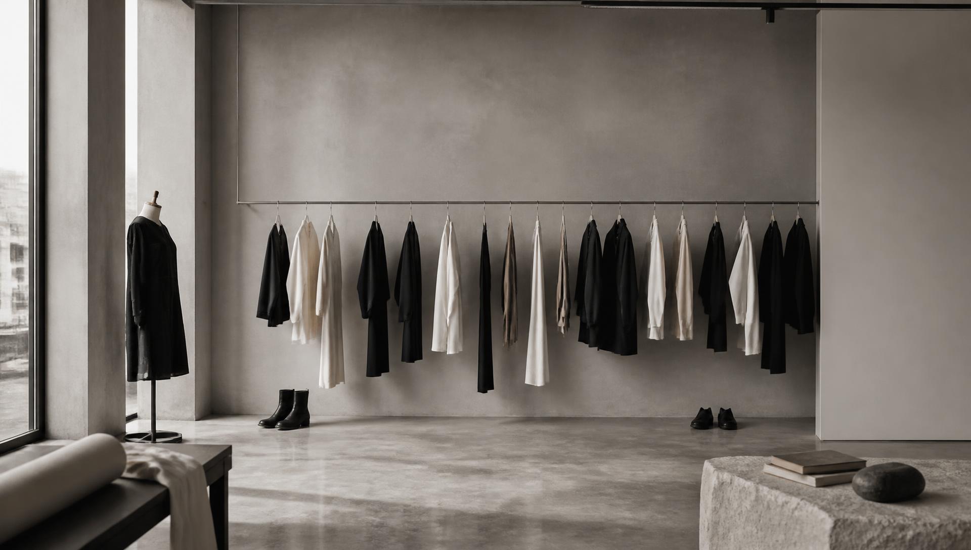 MODELAB studio interior with a rail of monochrome sample garments
